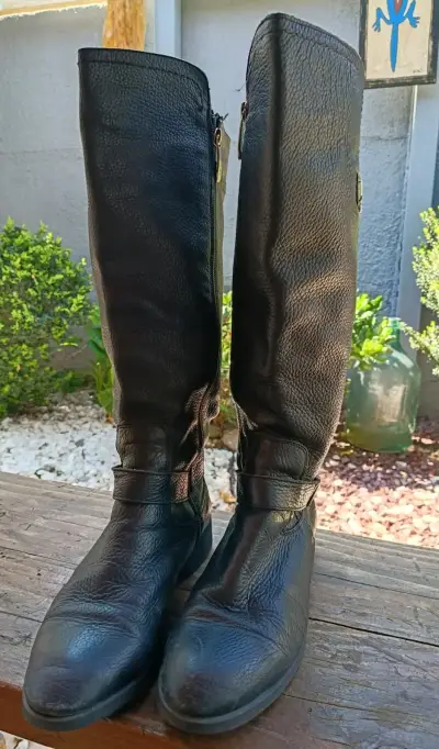 Botas largas de cuero negro para mujer - miniatura 1