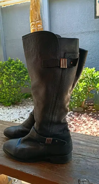 Botas largas de cuero negro para mujer - miniatura 2
