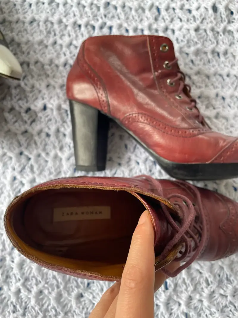 Botines de cuero burdeos Zara Woman con tacón alto - 3