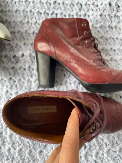 Botines de cuero burdeos Zara Woman con tacón alto - miniatura 3
