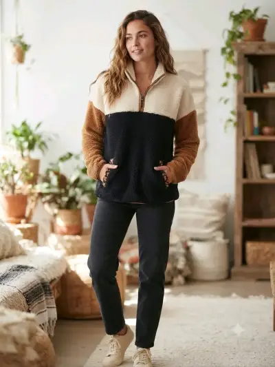 Polerón Sherpa con cierre y diseño tricolor - miniatura 4