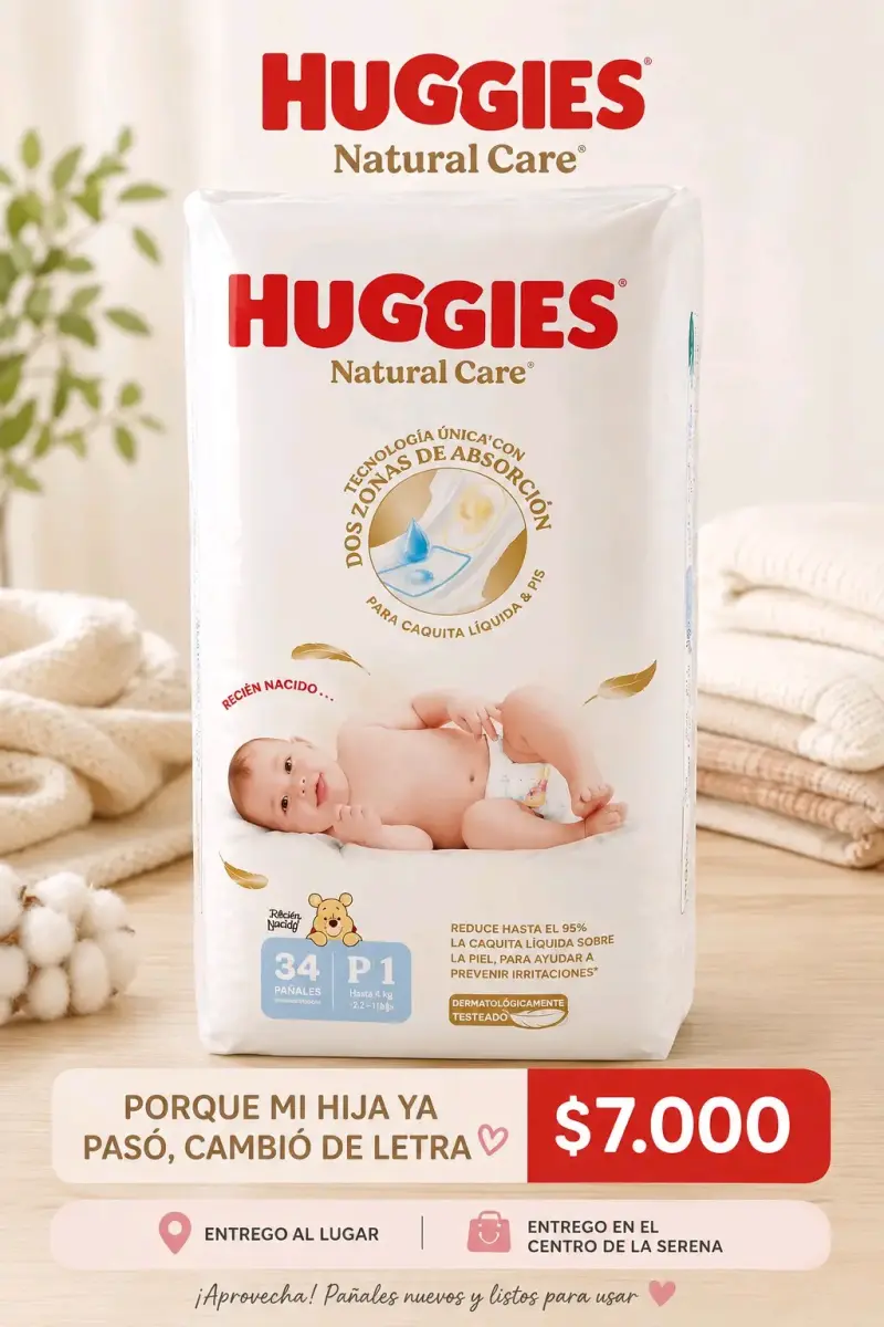 Pañales Huggies Natural Care P1 para recién nacido