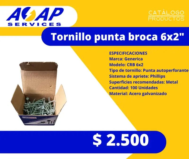 Tornillos Punta Broca 6x2" Tornichile Caja de 100U - 1