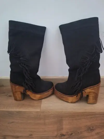 Botas exotica de cuero con plataforma de madera - miniatura 1