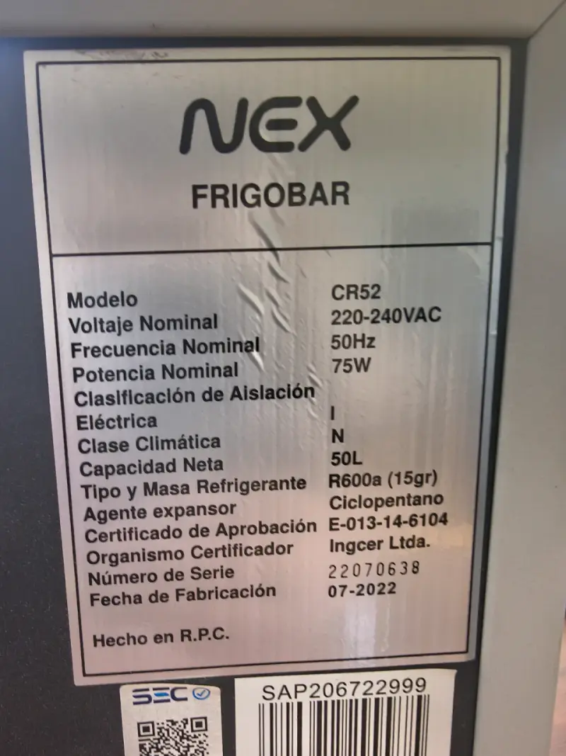 Frigobar Nex 50L Blanco Compacto - 2