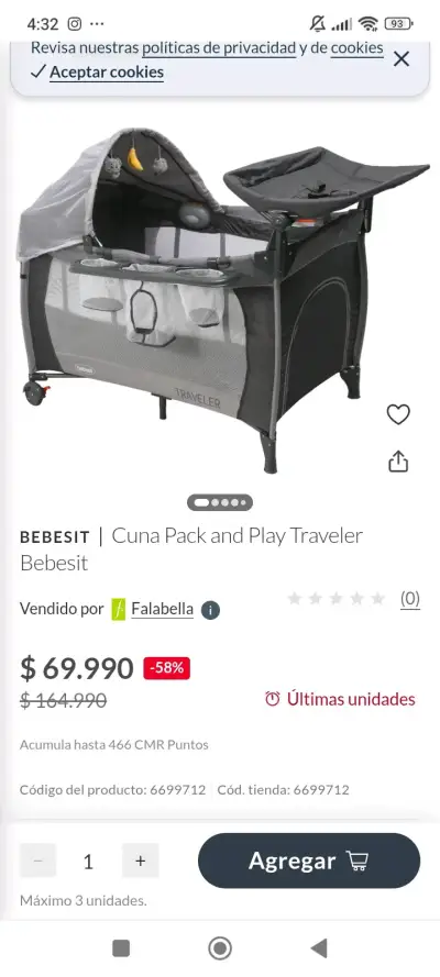 Cuna de viaje plegable color turquesa - miniatura 2