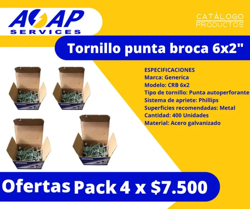 Pack 4 Cajas Tornillos Punta Broca 6x2" Tornichile - 1