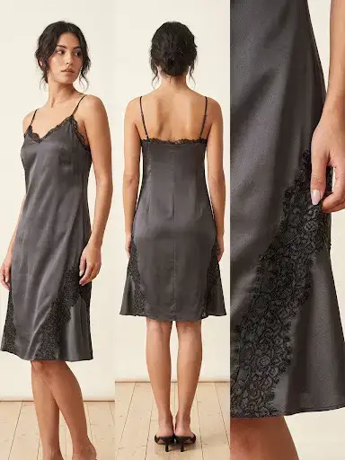 Vestido Banana Republic satinado gris con encaje - miniatura 1