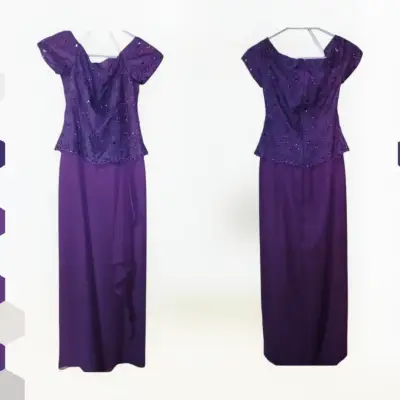Vestido de fiesta morado con encaje David's Bridal - miniatura 1
