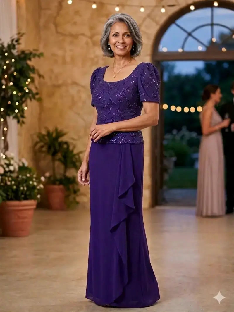 Vestido de fiesta morado con encaje David's Bridal - 2