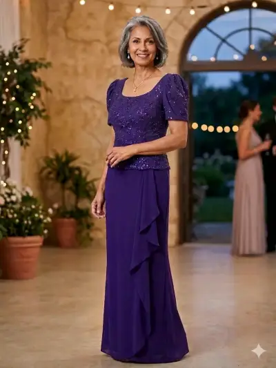 Vestido de fiesta morado con encaje David's Bridal - miniatura 2