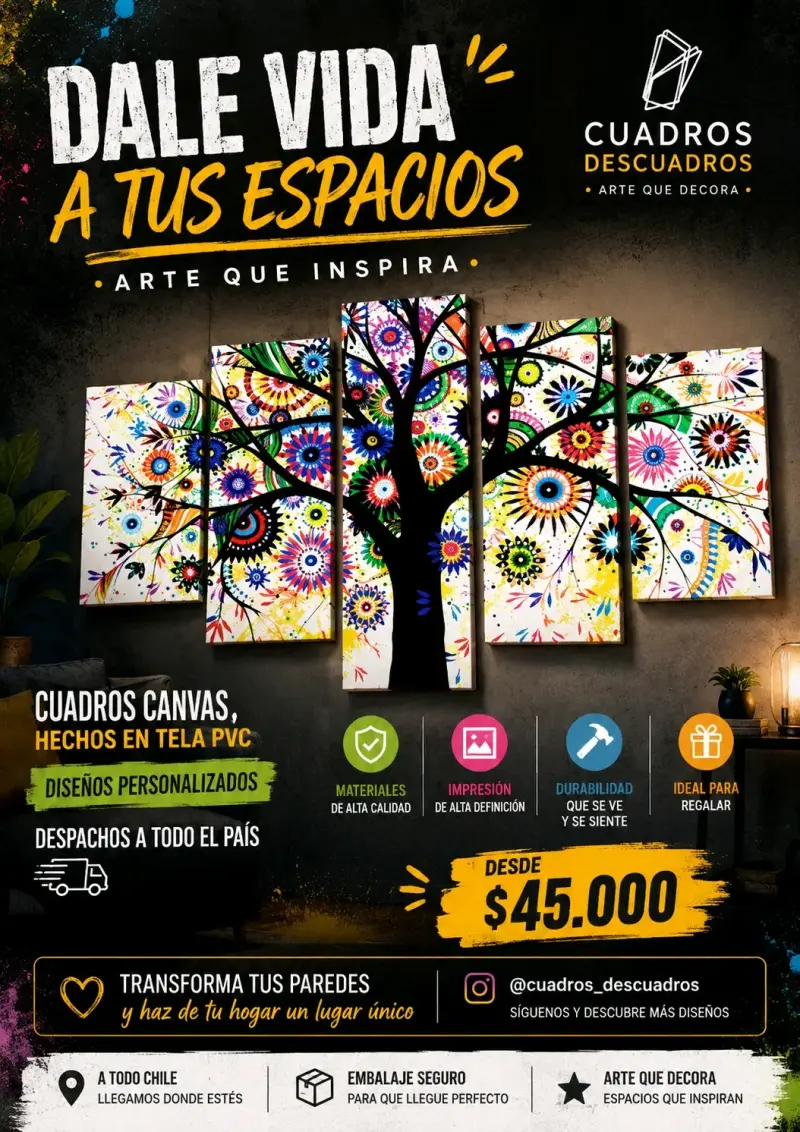 Cuadro canvas árbol colorido en PVC