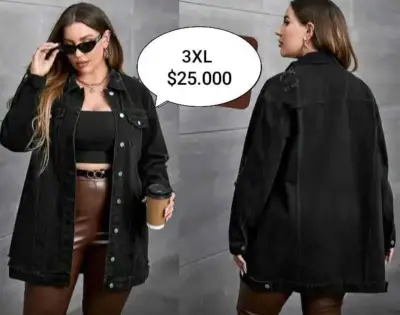 Chaqueta de mezclilla negra talla 3XL, Shein - miniatura 1