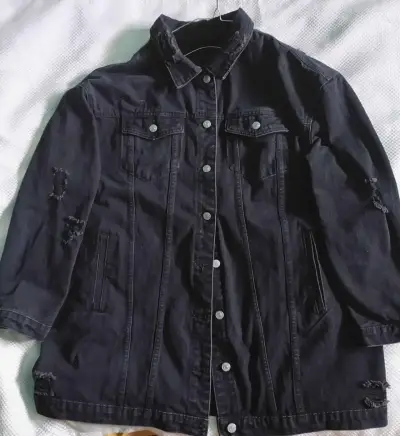 Chaqueta de mezclilla negra talla 3XL, Shein - miniatura 2
