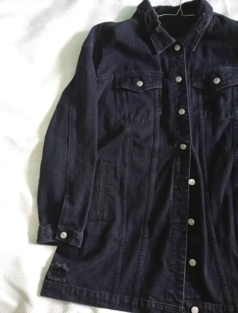 Chaqueta de mezclilla negra talla 3XL, Shein - 4