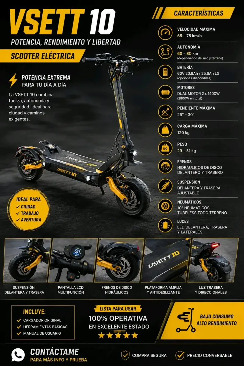Scooter Eléctrico VSETT 10 con Alta Potencia