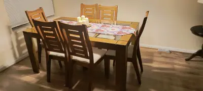 Mesa de Comedor de Madera con Vidrio y 6 Sillas - miniatura 2