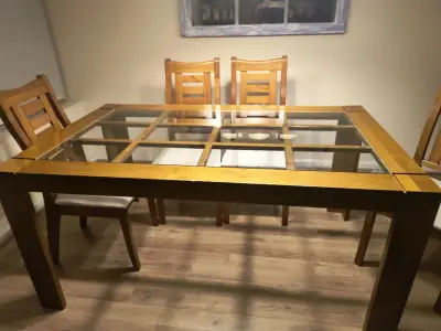 Mesa de Comedor de Madera con Vidrio y 6 Sillas - miniatura 3