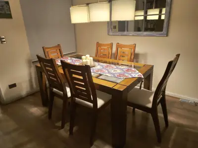 Mesa de Comedor de Madera con Vidrio y 6 Sillas - miniatura 4