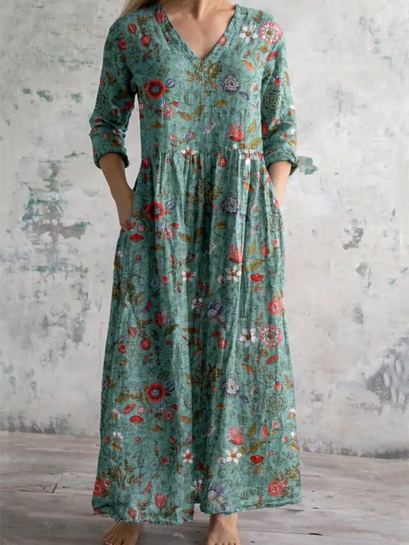 Vestido largo floral verde bohemio