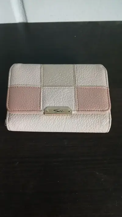 Billetera de cuero sintético beige y rosa - miniatura 2