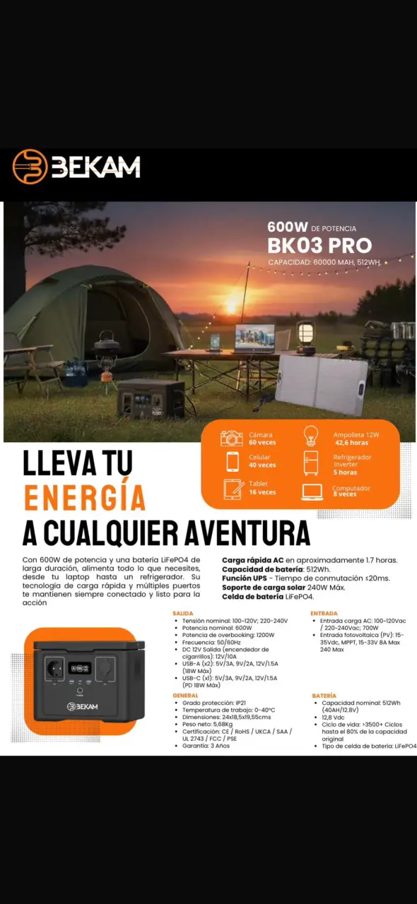 Estación de Poder Solar BEKAM BK03 PRO / 600W - ¡N - 2