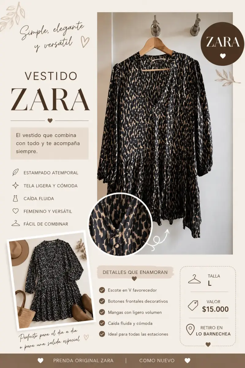 Vestido estampado fluido Zara talla L - 1