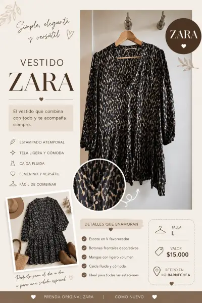 Vestido estampado fluido Zara talla L - miniatura 1