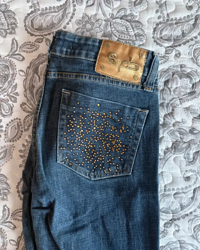 Jeans azul con detalles de brillitos para mujer - 3