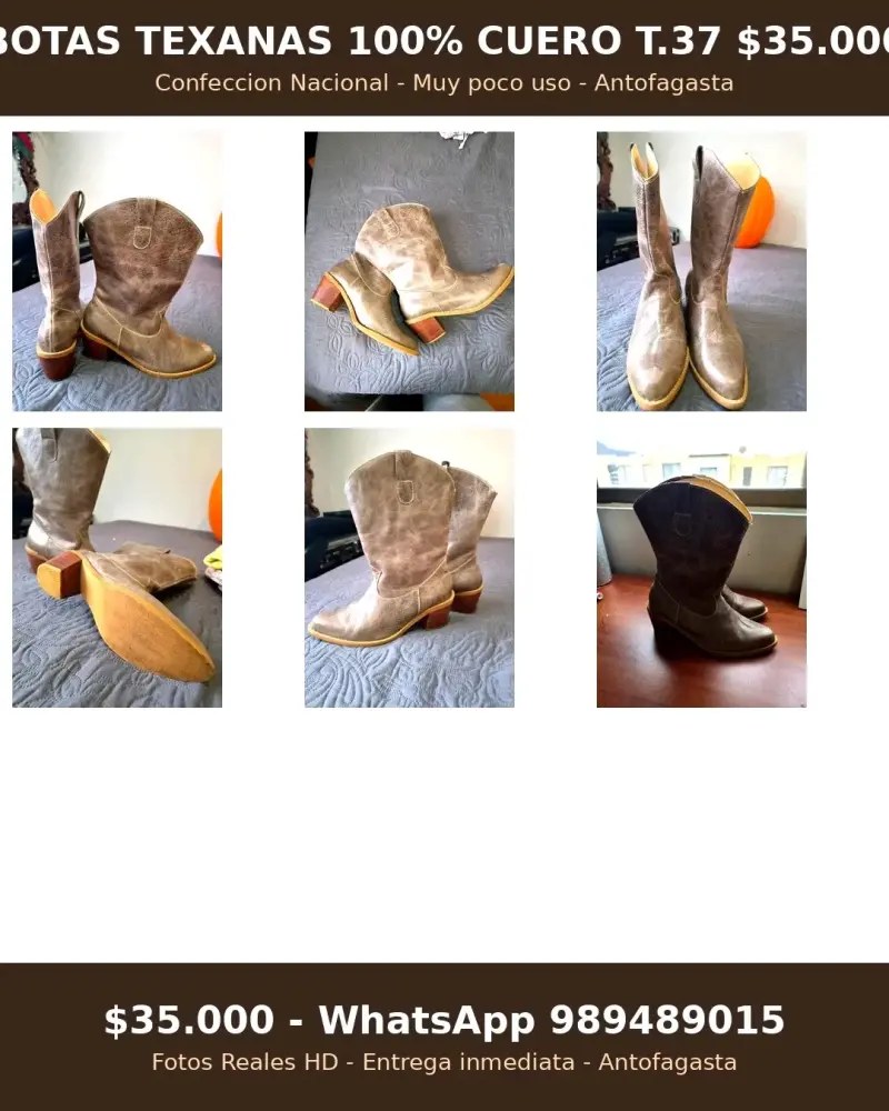 Botas Texanas de Cuero Talla 37 Poco Uso - 2