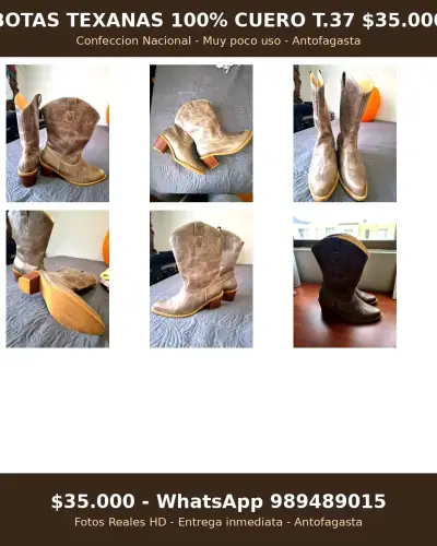 Botas Texanas de Cuero Talla 37 Poco Uso - miniatura 2