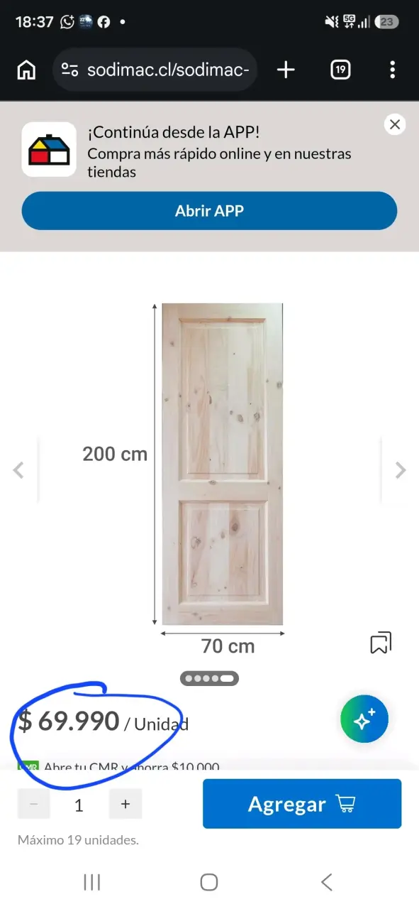 Puerta de madera natural 200x70 cm - 2