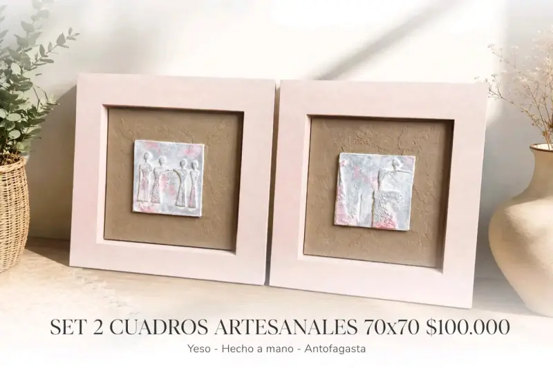 Set de 2 cuadros artesanales de yeso 70x70 cm - 1