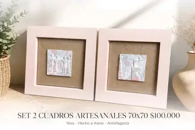 Set de 2 cuadros artesanales de yeso 70x70 cm - miniatura 1