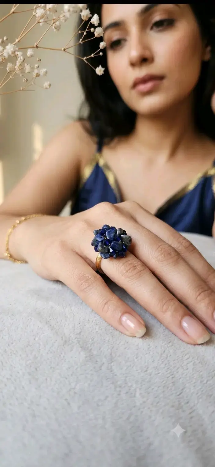 Anillo ajustable con piedras azules - 3