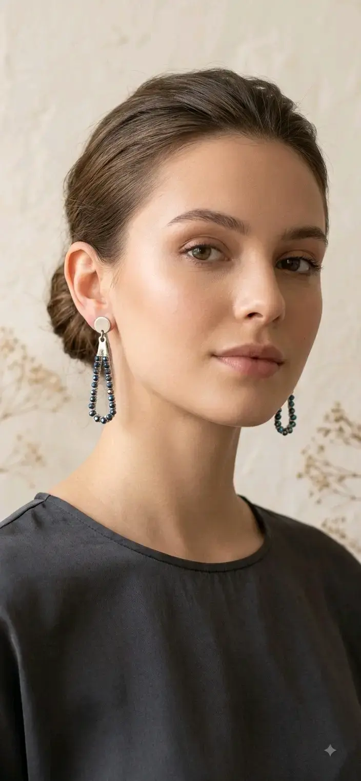 Pendientes largos con cuentas azules - 3