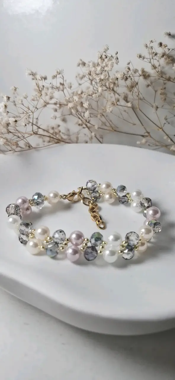 Pulsera de perlas y cristales elegante - 2
