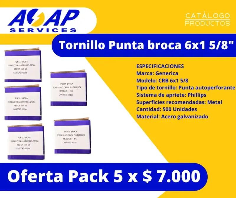 Pack 5 Cajas Tornillo Autoperforante 6x1-5/8"