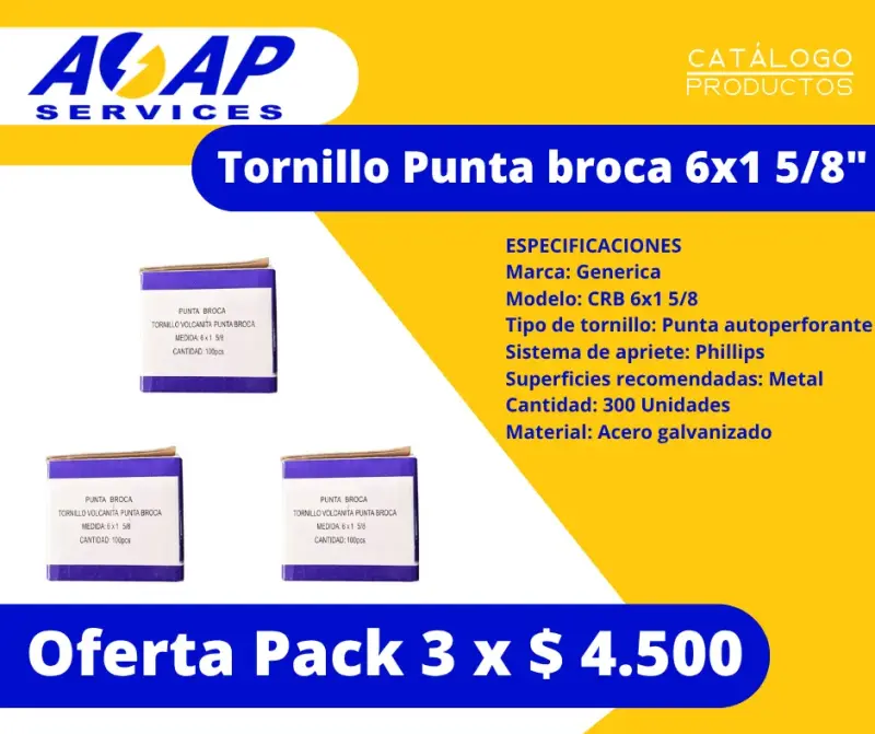 Pack 3 Cajas Tornillo Autoperforante 6x1-5/8"