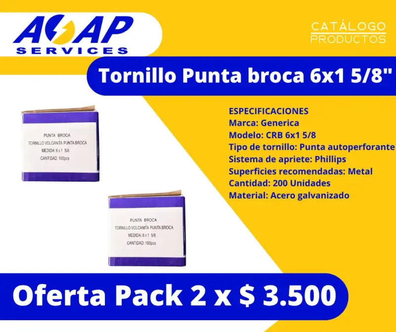 Pack 2 Cajas Tornillo Autoperforante 6x1-5/8"