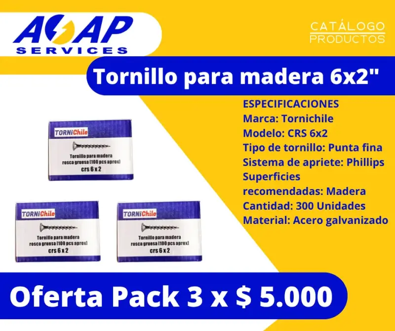 Pack 3 Cajas Tornillo para Madera 6x2" (300un)