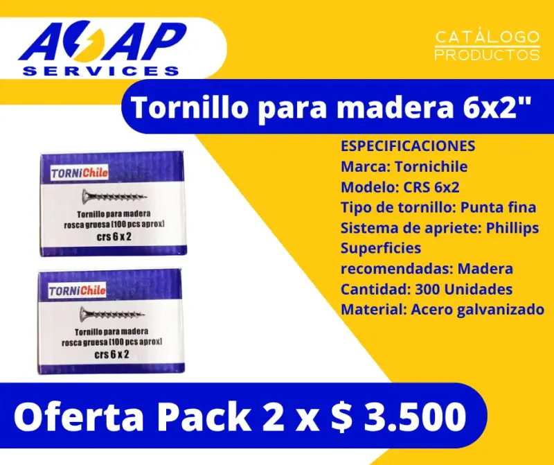 Pack 2 Cajas Tornillo para Madera 6x2" (200un)