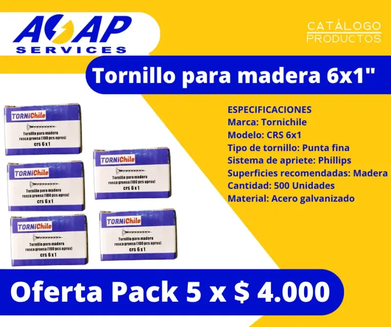 Pack 5 Cajas Tornillo para Madera 6x1" (500un) - 1