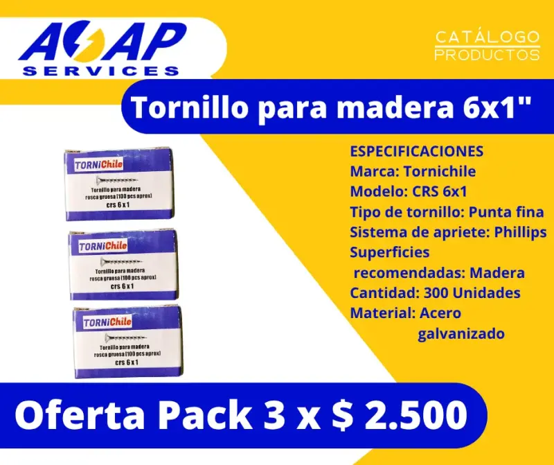 Pack 3 Cajas Tornillo para Madera 6x1" (300un)