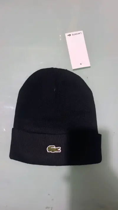 Gorro de lana negro unisex con logos - miniatura 2