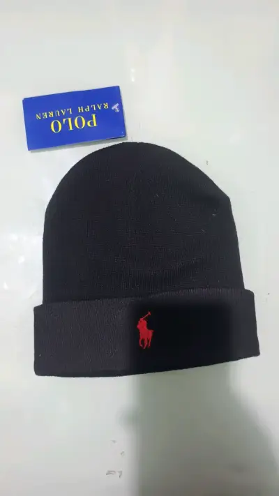 Gorro de lana negro unisex con logos - miniatura 3