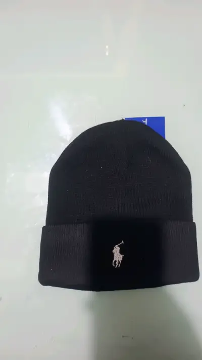 Gorro de lana negro unisex con logos - miniatura 4