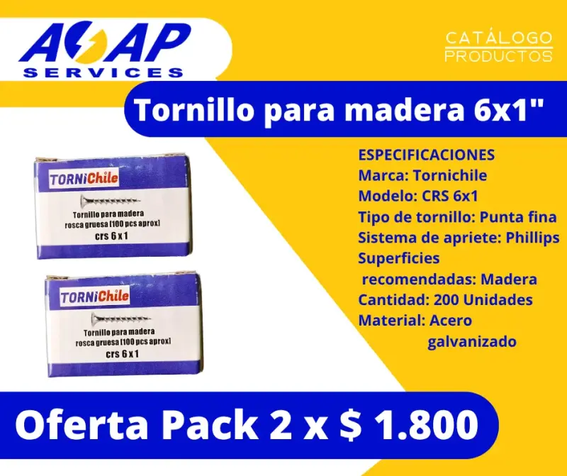 Pack 2 Cajas Tornillo para Madera 6x1" (200un)