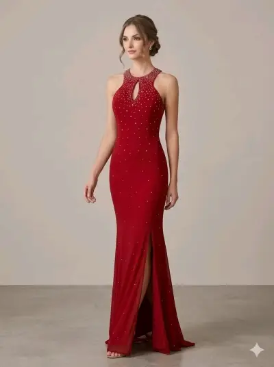 Vestido rojo con detalles brillantes - miniatura 1