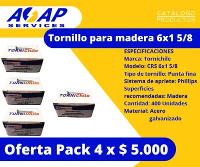 Pack 4 Cajas Tornillo Madera 6x1-5/8" (400un) - miniatura 1